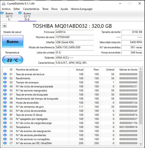 Disco Duro Toshiba Mq01abd032 320gb 2,5'' Ver Descrip
