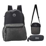 Kit Mochila Escolar Masculina Estojo E Shoulder  Bag Preta