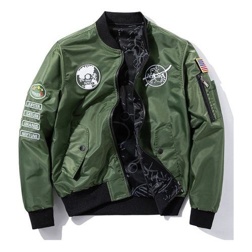 Chaquetas Bomber Con Cremallera Y Emblema Bordado De La Nasa