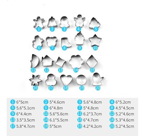 Juego De Moldes Cortador Por 20 Unidades De Galleta O Frutas