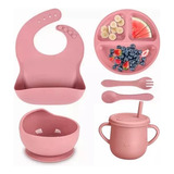 Set De Vajilla Silicona Para Bebés Platos Babero Y Cubiertos