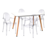 Juego Mesa Eames Rectangular + 4 Sillas Ghost Con Brazos