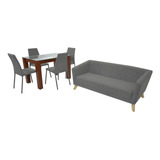 Mesa De Comedor Turin 4p + Sillas Venecia Y Sofa Montreal