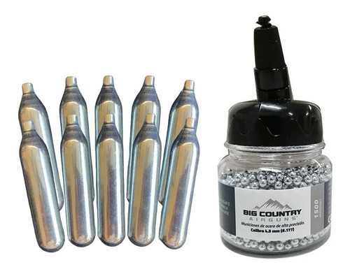 Kit Paquete 10 Tanques Co2 12g Y 1500 Bbs 4.5 Acero Pistolas