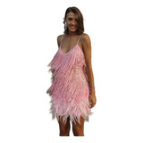 Vestido De Fiesta Lentejuelas Borlas Plumas Sexy Para Mujer