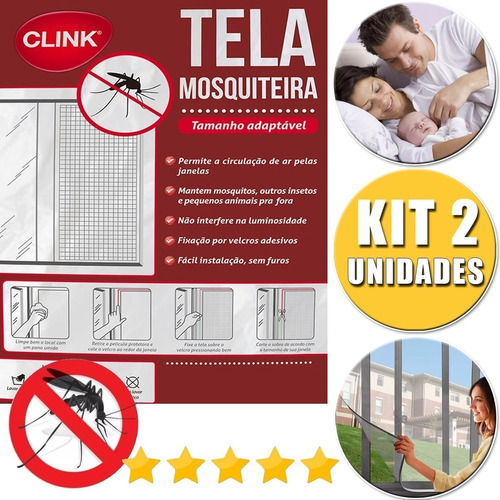 Kit Com 2 Tela Mosqueteira De Janela Anti-inseto Mosquito