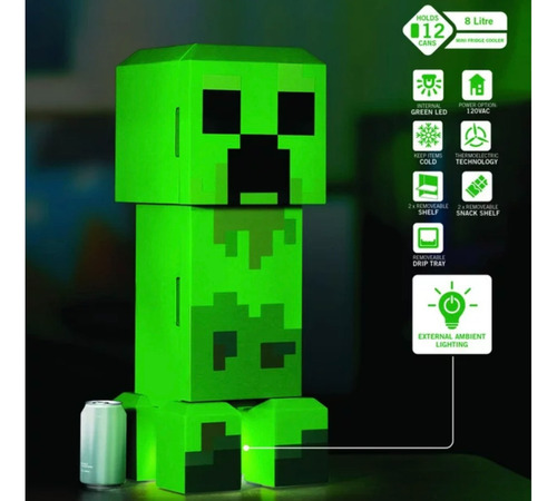 Minecraft Mini Refrigerador Creeper 62 Cm Y 2 Puertas Verdes