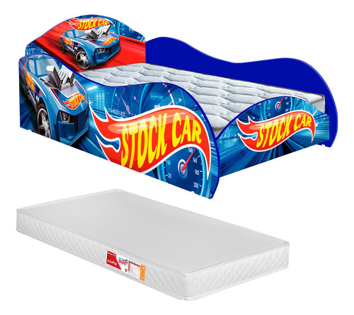 Cama Carro Corrida Azul Infantil Com Colchão Quarto Criança