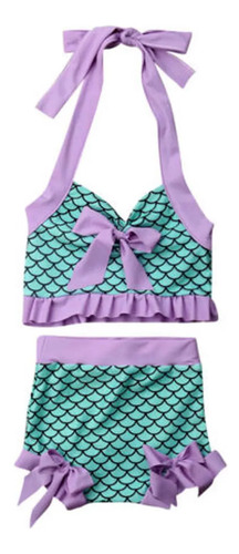 Traje De Baño Para Niñas Con Estampado De Sirena De Verano