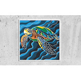 Cuadro Decorativo Tortuga Marina Animal Colorido En Madera