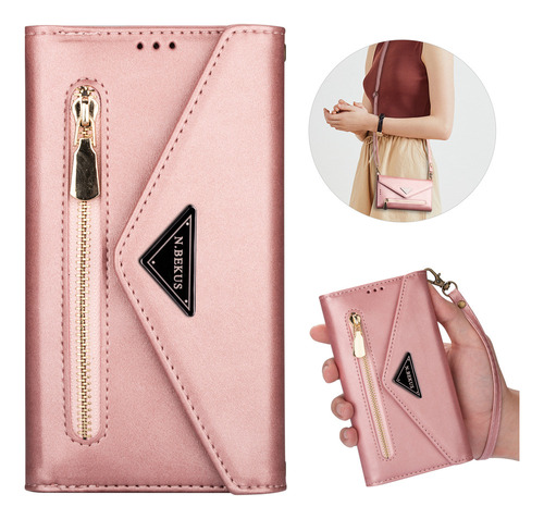 Funda De Piel Tipo Cartera Crossbody Lanyard Para Ranura Par