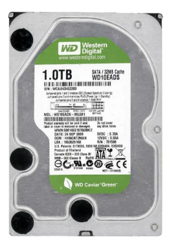 Hd Interno Western Digital 1tb 3.5 Green Wd10 Series Cor Verde