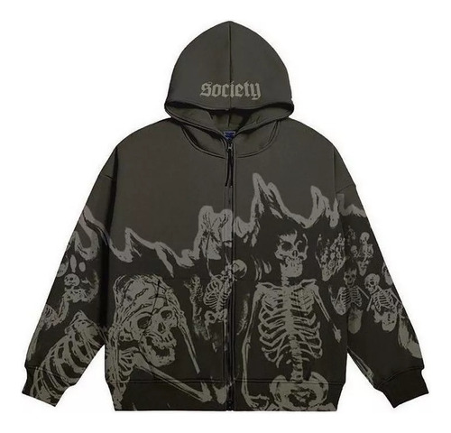 Sudadera Gótica Con Estampado De Calaveras En Llamas