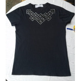 Blusa Remera Fiesta Jersey Negra Aplique Canutillos Talle L