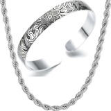 Set Plata 925 Hombre Mujer Collar Cadena Pulsera Ajustable