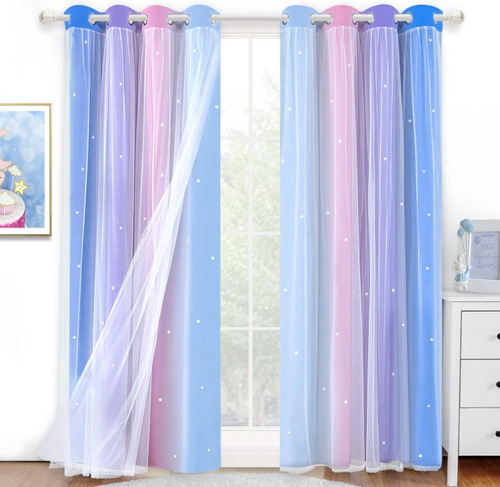 2piezas Cortinas Blackout Para Niños 132x214cm Con Estrellas