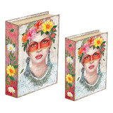 Conjunto Caixa Livro Fake Mdf Courino Decorativo Frida Kahlo