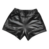 Short Preto Couro Fake, Infantil, Mini Diva Cirrê Importado