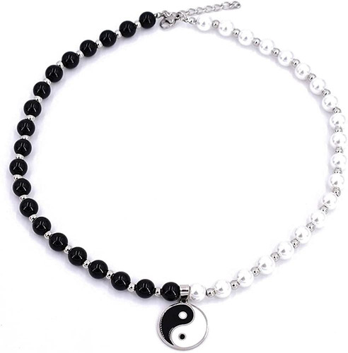 Collar Gótico De Perlas Yin Yang Para Hombres Y Mujeres, Gar