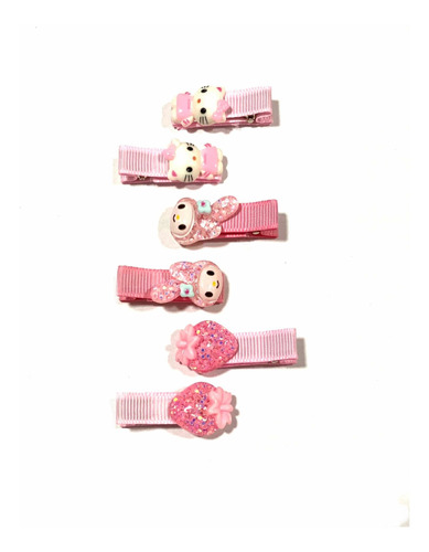 6 Presilhas Hello Kitty Presilha Forrada Bebê Rosa Tic Tac 