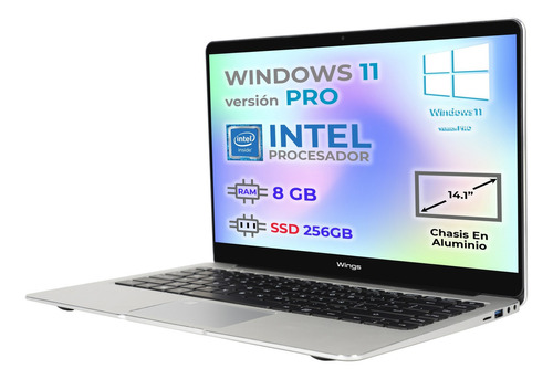 Laptop Portátil Wingsbook 14.1' 8 Gb 256 Gb 1920 Px X 1080 Px Intel Celeron J4125 Windows 11 Pro Gris