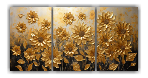 60x30cm Set 3 Lienzos De Tela Girasoles Dorados Flores