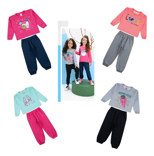 Lote 3 Conjunto Moleton Infantil Feminino Roupa Moda Inverno