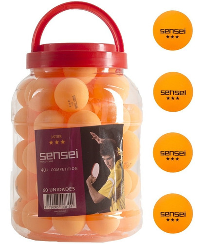 Pelotas De Ping Pong Sensei® 3 Estrellas - Frasco 60 Unid