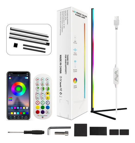 Lámpara De Piso De Esquina Con Lámpara De Pie Bluetooth Rgb Color De La Pantalla Negro