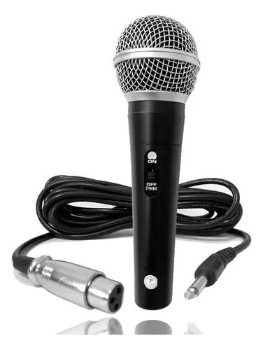 Microfone Dinâmico Com Fio Cabo 3 M Lig/deslig Profissional Cor Preto