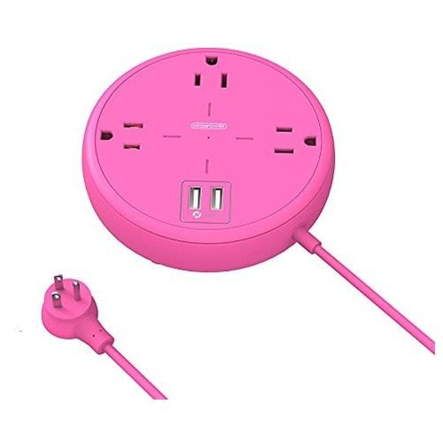 Regleta De Enchufes Rosa Con Puertos Usb, Extensión De Enchu