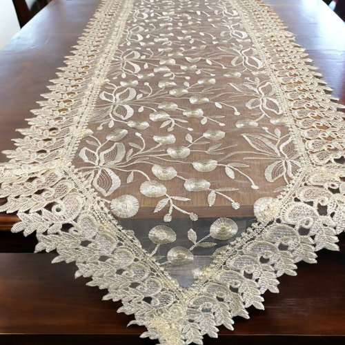 Caminho De Mesa Bordado Guipir 40x180cm Trilho Renda Croche