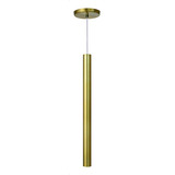 Pendente Tubo Cilindro Alumínio Dourado 50 Cm Cabo Cristal