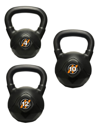 Set 3 Pesas Rusas De 4 Kg + 10 Kg + 12kg Fitnesas Kettlebell