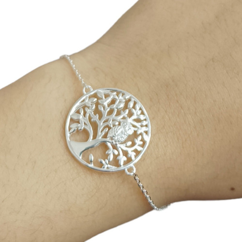 Pulsera Plata 925 Zircon Árbol De La Vida Cubic Buhó Regalo