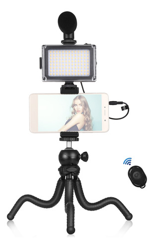 Kit De Vlogs Para Teléfonos Inteligentes Led + Trípode Ajust