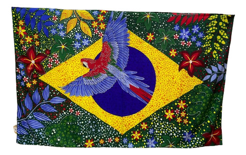 Canga De Praia Bandeira Do Brasil Floral Araras Poliéster