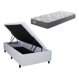 Cama Box Baú Solteiro Branco 88x188 + Colchão Adapto Ecoflex