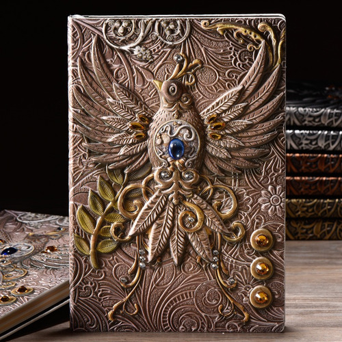 Cuaderno De Diario De Cuero Antiguo En Relieve Phoenix A5 3d