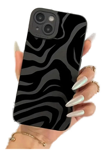 Funda De Teléfono Negra Con Estampado De Patrón Ondulado Par