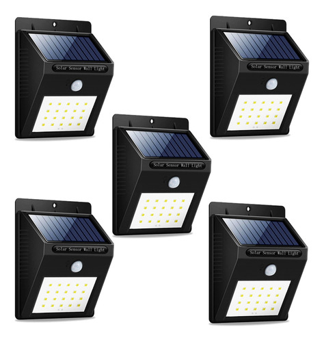 Pack X5 Lampara Solar 20 Led Reflector Solar Luz Exterior