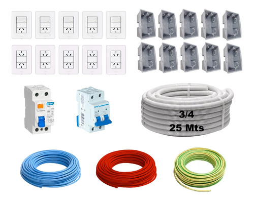 Kit De Electricidad Domiciliaria Cables Disyuntor Y Termica