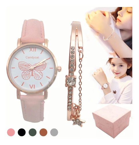 Set Reloj Y Pulsera Para Niñas Diseño Encantador Kit Regalo