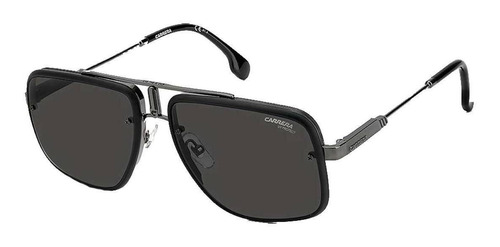 Gafas De Sol Carrera Glory Ii One Size Con Marco De Metal Color Negro Mate, Lente Gris De Nailon Clásica, Varilla Negra Mate De Metal/acetato