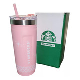 Vaso Starbucks Cafe Te Agua Acero Inoxidable + Popote Termo Color Rosa