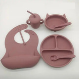 Kit Alimentación Bebe Niño Vajilla En Silicona Babero Plato