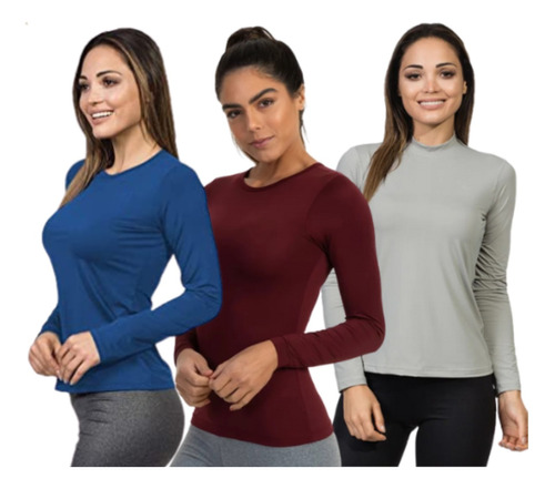 Kit Com 3 Camisas Térmica Segunda Pele Uv50 Extreme Feminina