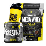 Kit Whey Protein Mega + Creatina Fuel 150g + Coqueteleira Sabor Chocolate