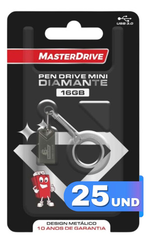 Kit 25 Mini Pendrive 16gb Usb 3.0 Masterdrive Diamante