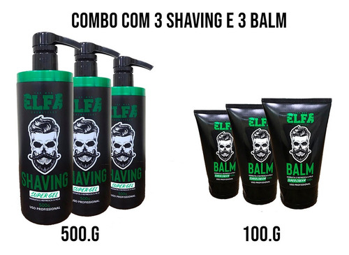 Combo 3 Shaving + 3 Balm Para Barba - Elfa For Man - Atacado